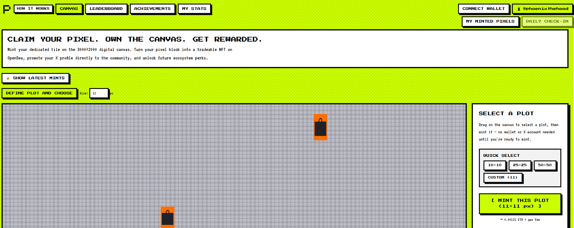 Pixels Hood mint canvas interface